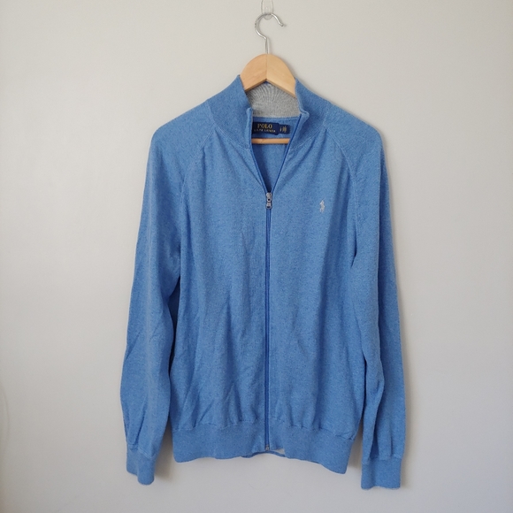 Polo Ralph Lauren Full Zip Cotton Sweater Size Large Blue - Picture 2 of 15